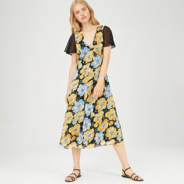 Club Monaco Coran Floral Flutter Sleeve Cutout Back Midi Dress Size 4 Nwt
